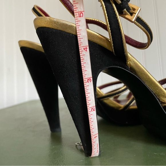 Prada Black Suede & Gold Strappy Platform Heels/Sandals *Italy* - Picture 8 of 12